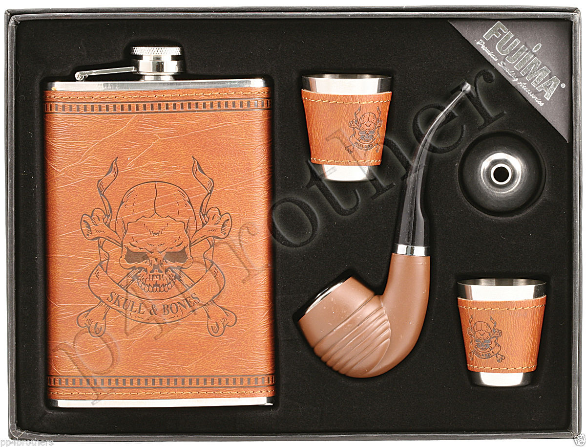 Brown Leather Pocket Flask Set-PF17